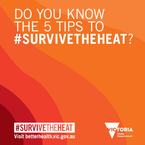 white text on orange and red background saying do you know the 5 tips to #surviveheat