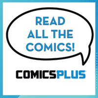 Text 'Read all the comics' is in a speech bubble with the words Comics plus below.  