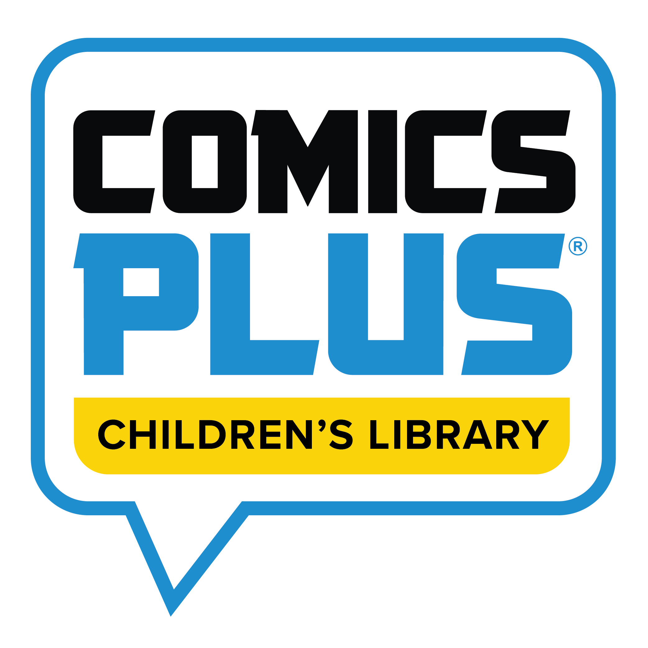 Comics Plus - Children's Library is written in a speech bubble. 