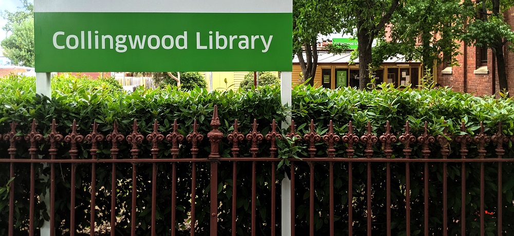 Photograph of the sign outside Collingwood Library